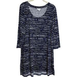 Pure Jill Womens High Low Tunic Size Large Blue White Abstract Dots Cotton Modal